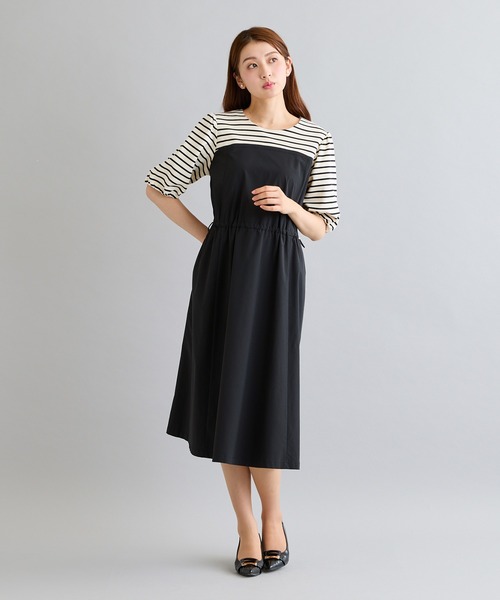 Rose Tiara(ローズティアラ)の「ドロストドッキングワンピース/ボーダー(ワンピース・レディース・ブラック・38/42/46)」の1枚目の写真