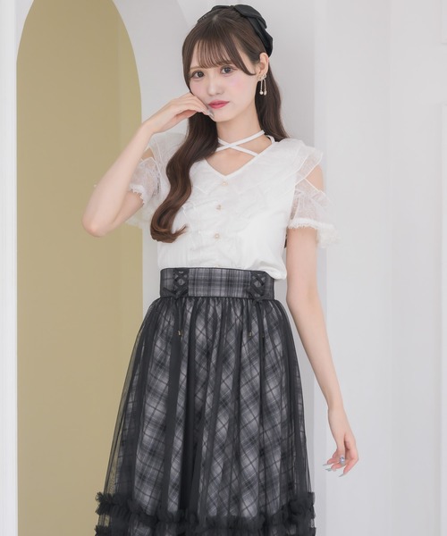couture BY ROJITA(クチュールバイロジータ)の「レースフリルオフショルトップス(Tシャツ/カットソー・レディース・ボルドー/ブラック/ホワイト・FREE)」の20枚目の写真