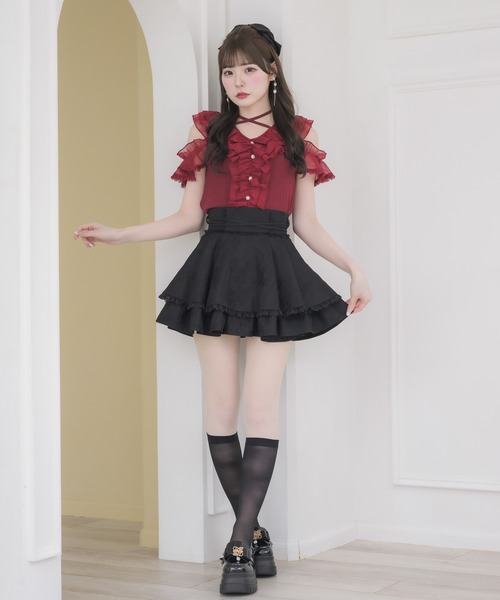 couture BY ROJITA(クチュールバイロジータ)の「レースフリルオフショルトップス(Tシャツ/カットソー・レディース・ボルドー/ブラック/ホワイト・FREE)」の13枚目の写真