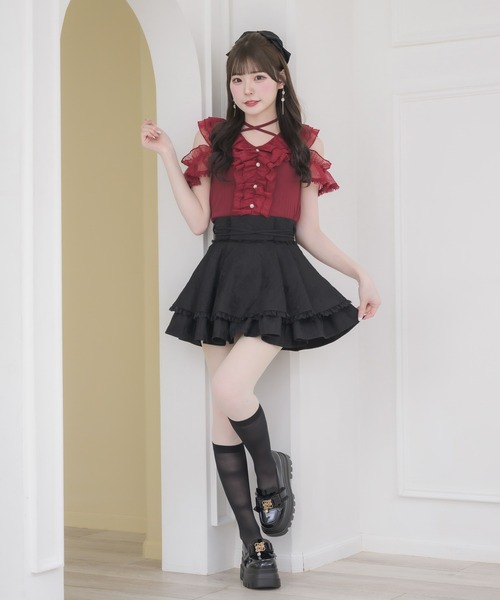 couture BY ROJITA(クチュールバイロジータ)の「レースフリルオフショルトップス(Tシャツ/カットソー・レディース・ボルドー/ブラック/ホワイト・FREE)」の14枚目の写真