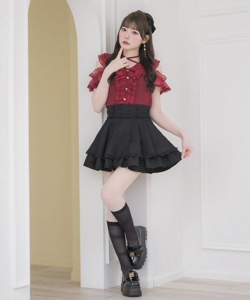 couture BY ROJITA(クチュールバイロジータ)の「レースフリルオフショルトップス(Tシャツ/カットソー・レディース・ボルドー/ブラック/ホワイト・FREE)」の15枚目の写真