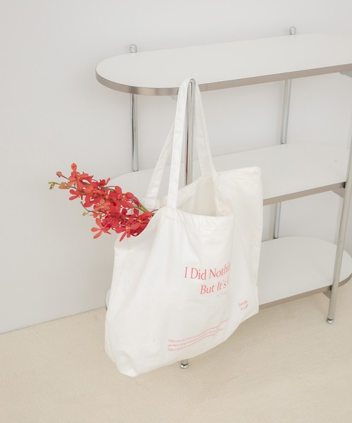 HEILIS(ヘイリス)の「メッセージプリントビッグエコトートバッグ/トートバッグ ビッグトートバッグ エコバッグ ショルダーバッグ 大容量バッグ プリントバッグ メッセージプリント 肩掛けバッグ 軽量バッグ 韓国ファッション カジュアル ストリート デイリー 通勤 通学 旅行 春 夏 秋 冬 アイボリー ブルー(トートバッグ・レディース・ブルー/アイボリー・FREE)」の9枚目の写真