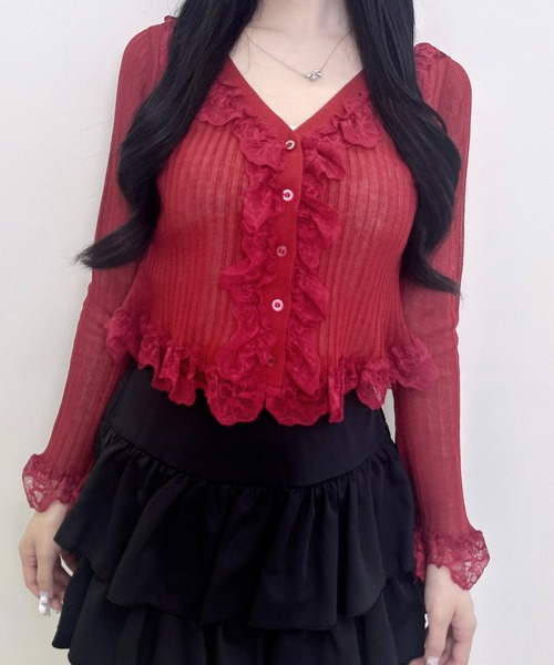 INGNI(イング)の「【WEB限定】フリルレースドッキングシアーリブカーディガン(カーディガン/ボレロ・レディース・ブラック/ボルドー/アイボリー・M)」の18枚目の写真
