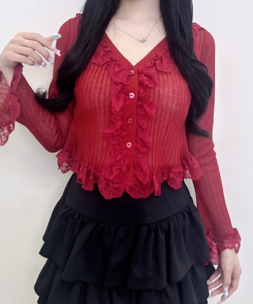INGNI(イング)の「【WEB限定】フリルレースドッキングシアーリブカーディガン(カーディガン/ボレロ・レディース・ブラック/ボルドー/アイボリー・M)」の19枚目の写真