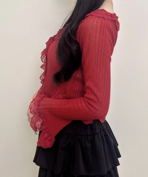 INGNI(イング)の「【WEB限定】フリルレースドッキングシアーリブカーディガン(カーディガン/ボレロ・レディース・ブラック/ボルドー/アイボリー・M)」の20枚目の写真