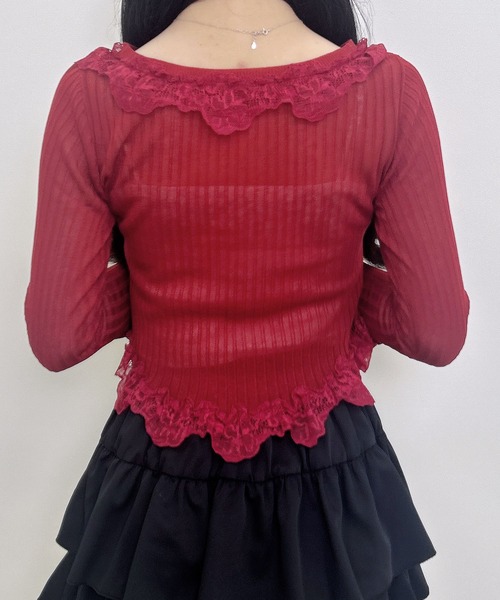 INGNI(イング)の「【WEB限定】フリルレースドッキングシアーリブカーディガン(カーディガン/ボレロ・レディース・ブラック/ボルドー/アイボリー・M)」の21枚目の写真