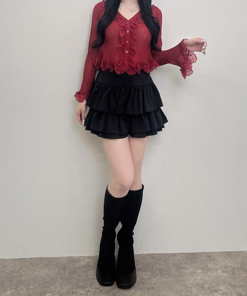 INGNI(イング)の「【WEB限定】フリルレースドッキングシアーリブカーディガン(カーディガン/ボレロ・レディース・ブラック/ボルドー/アイボリー・M)」の22枚目の写真