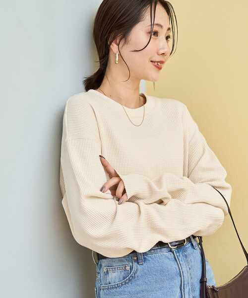 FREAK'S STORE(フリークスストア)の「限定展開 ヘビー ワッフル クルーネック チュニック プルオーバー(Tシャツ/カットソー・レディース・オリーブ/オフホワイト/チャコールグレー/グレー/ブラウン/ベージュ/ブルーグリーン/ピンク・フリ-)」の2枚目の写真