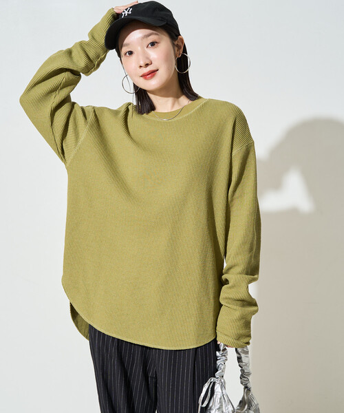 FREAK'S STORE(フリークスストア)の「限定展開 ヘビー ワッフル クルーネック チュニック プルオーバー(Tシャツ/カットソー・レディース・オリーブ/オフホワイト/チャコールグレー/グレー/ブラウン/ベージュ/ブルーグリーン/ピンク・フリ-)」の8枚目の写真