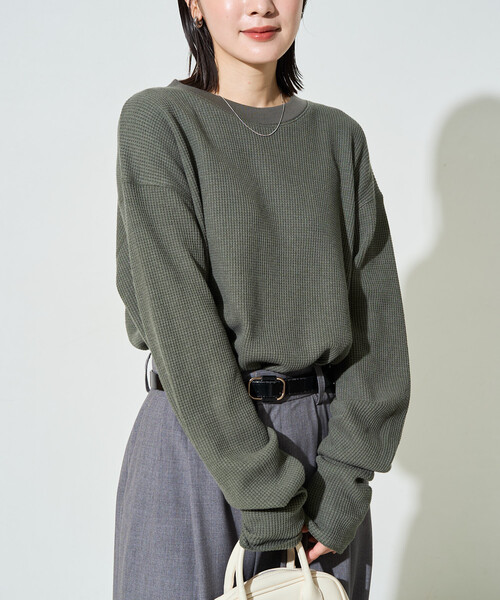 FREAK'S STORE(フリークスストア)の「限定展開 ヘビー ワッフル クルーネック チュニック プルオーバー(Tシャツ/カットソー・レディース・オリーブ/オフホワイト/チャコールグレー/グレー/ブラウン/ベージュ/ブルーグリーン/ピンク・フリ-)」の10枚目の写真