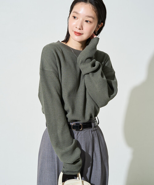 FREAK'S STORE(フリークスストア)の「限定展開 ヘビー ワッフル クルーネック チュニック プルオーバー(Tシャツ/カットソー・レディース・オリーブ/オフホワイト/チャコールグレー/グレー/ブラウン/ベージュ/ブルーグリーン/ピンク・フリ-)」の11枚目の写真