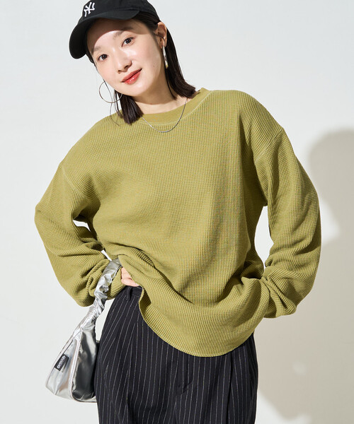 FREAK'S STORE(フリークスストア)の「限定展開 ヘビー ワッフル クルーネック チュニック プルオーバー(Tシャツ/カットソー・レディース・オリーブ/オフホワイト/チャコールグレー/グレー/ブラウン/ベージュ/ブルーグリーン/ピンク・フリ-)」の18枚目の写真