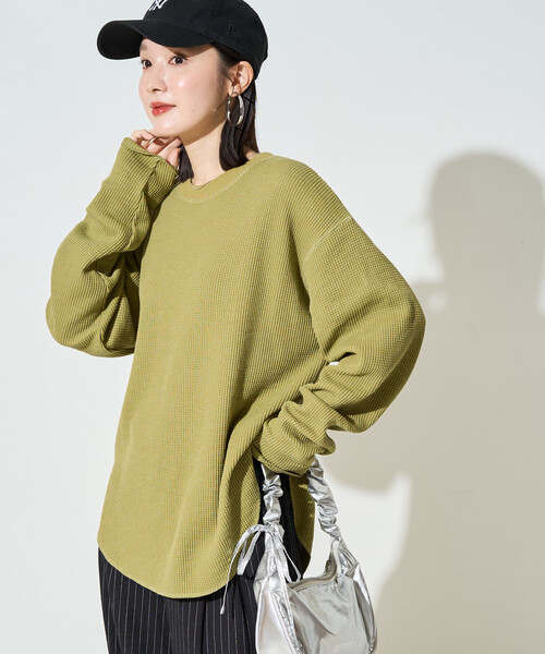 FREAK'S STORE(フリークスストア)の「限定展開 ヘビー ワッフル クルーネック チュニック プルオーバー(Tシャツ/カットソー・レディース・オリーブ/オフホワイト/チャコールグレー/グレー/ブラウン/ベージュ/ブルーグリーン/ピンク・フリ-)」の19枚目の写真