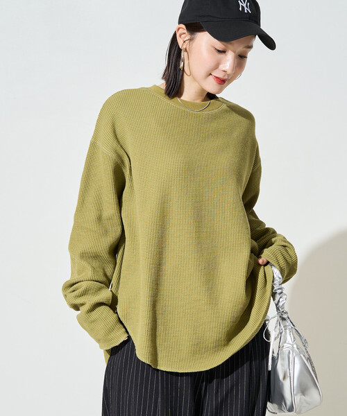 FREAK'S STORE(フリークスストア)の「限定展開 ヘビー ワッフル クルーネック チュニック プルオーバー(Tシャツ/カットソー・レディース・オリーブ/オフホワイト/チャコールグレー/グレー/ブラウン/ベージュ/ブルーグリーン/ピンク・フリ-)」の21枚目の写真