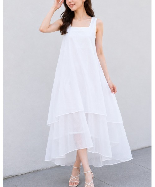 FAZVY(ファズビー)の「大人の夏映え レイヤード風ティアードワンピース(ワンピース・レディース・ホワイト・M/S)」の1枚目の写真