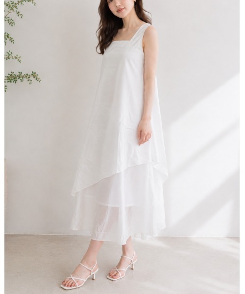 FAZVY(ファズビー)の「大人の夏映え レイヤード風ティアードワンピース(ワンピース・レディース・ホワイト・M/S)」の2枚目の写真