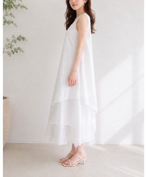 FAZVY(ファズビー)の「大人の夏映え レイヤード風ティアードワンピース(ワンピース・レディース・ホワイト・M/S)」の3枚目の写真