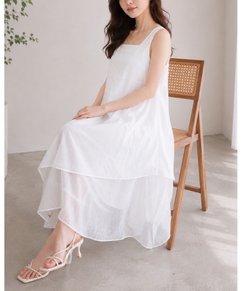 FAZVY(ファズビー)の「大人の夏映え レイヤード風ティアードワンピース(ワンピース・レディース・ホワイト・M/S)」の8枚目の写真
