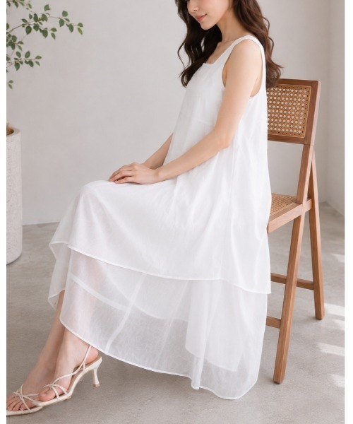 FAZVY(ファズビー)の「大人の夏映え レイヤード風ティアードワンピース(ワンピース・レディース・ホワイト・M/S)」の10枚目の写真