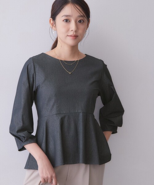 index(インデックス)の「バックパール調ペプラムトップス【洗濯機OK】(Tシャツ/カットソー・レディース・ブルー系その他/ナチュラル/スミクロ・36/38/40/42)」の1枚目の写真