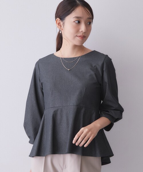 index(インデックス)の「バックパール調ペプラムトップス【洗濯機OK】(Tシャツ/カットソー・レディース・ブルー系その他/ナチュラル/スミクロ・36/38/40/42)」の17枚目の写真
