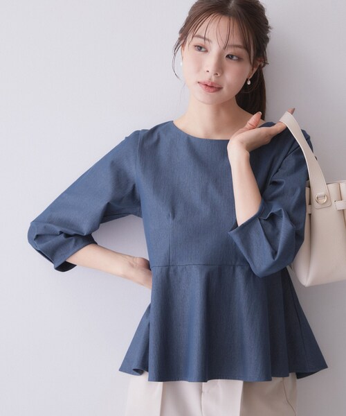 index(インデックス)の「バックパール調ペプラムトップス【洗濯機OK】(Tシャツ/カットソー・レディース・ブルー系その他/ナチュラル/スミクロ・36/38/40/42)」の7枚目の写真