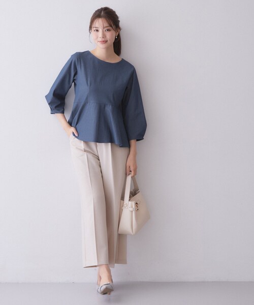 index(インデックス)の「バックパール調ペプラムトップス【洗濯機OK】(Tシャツ/カットソー・レディース・ブルー系その他/ナチュラル/スミクロ・36/38/40/42)」の8枚目の写真