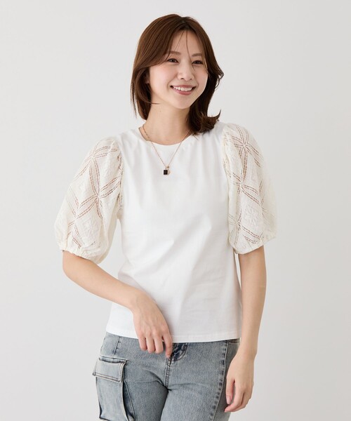 Jayro(ジャイロ)の「レースパフ袖Tシャツ(Tシャツ/カットソー・レディース・ホワイト系その他4・M)」の1枚目の写真