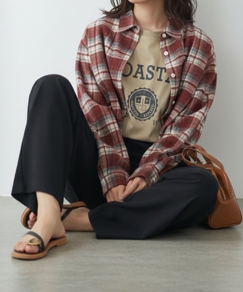 umune(ウムネ)の「秋冬の定番にしたい温かみのあるチェック柄♪ショート丈ネルシャツ(シャツ/ブラウス・レディース・ブラウン/ブラック/レッド・FREE)」の18枚目の写真