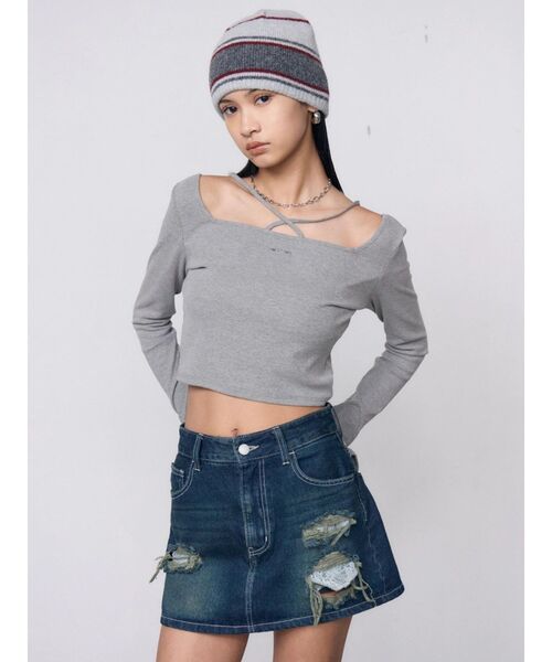 EMODA(エモダ)の「2WAYストリングクロストップス(Tシャツ/カットソー・レディース・ホワイト/ピンク/ブラック/グレー・FREE)」の18枚目の写真