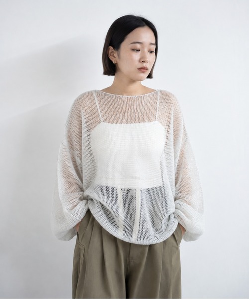bashful base Oriental(バッシュフルベースオリエンタル)の「【bbO】モヘアライクローゲージボリュームニットプルオーバー(ニット/セーター・レディース・アイボリー/ライトグレー/ピンク/ブラウン・FREE)」の2枚目の写真