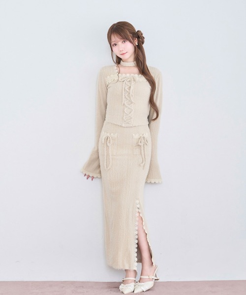 Rose Muse(ロゼミューズ)の「Lace shaggy setup(セットアップ・レディース・ベージュ/オフホワイト・FREE)」の2枚目の写真