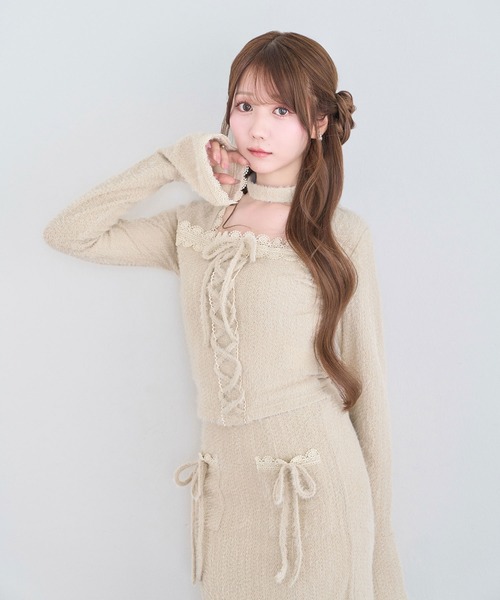 Rose Muse(ロゼミューズ)の「Lace shaggy setup(セットアップ・レディース・ベージュ/オフホワイト・FREE)」の3枚目の写真