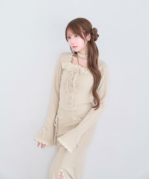 Rose Muse(ロゼミューズ)の「Lace shaggy setup(セットアップ・レディース・ベージュ/オフホワイト・FREE)」の5枚目の写真