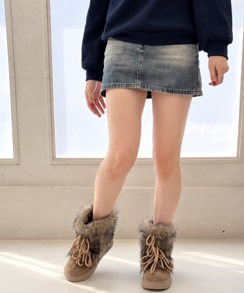 DEMETER(デメテル)の「厚底 プラットフォーム ボリュームファー レースアップムートンブーツ(ブーツ・レディース・ブラック×ブラック/ブラック×グレー/ブラウン/ベージュ・S/M/L/LL)」の13枚目の写真