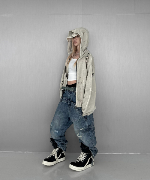 ROARINGRAD(ロアリングラド)の「W.ダメージ クロップドフーディ ジップアップ サンド(パーカー・レディース・その他・MEDIUM/LARGE)」の6枚目の写真
