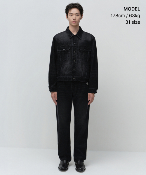 MUSINSA STANDARD（ムシンサスタンダード）の「ベルベットストレートデニムパンツ[ブラック]（デニムパンツ・メンズ・その他・28/29/30/31/32/33/34/36/38/40）」の2枚目の写真