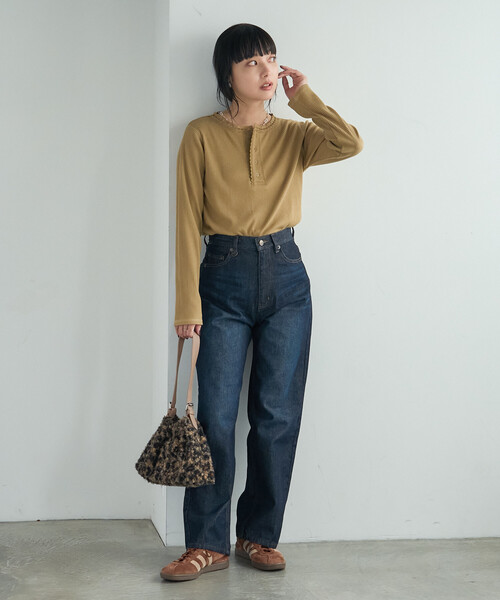FREAK'S STORE（フリークスストア）の「ヴィンテージライク ヘンリーネックロンT/ヘンリーネックTシャツ（Tシャツ/カットソー・レディース・オフホワイト/ベージュ/ネイビー・ﾌﾘ-）」の11枚目の写真