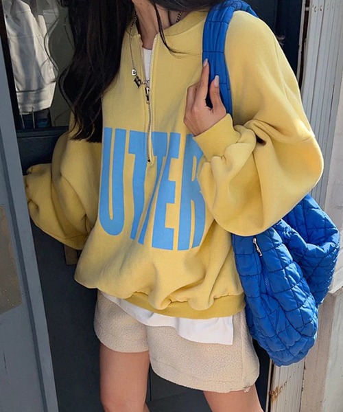 Girly Doll(ガーリードール)の「ビッグロゴ裏起毛ハーフジップスウェット(スウェット・レディース・グレー/イエロー/ブルー・FREE)」の9枚目の写真