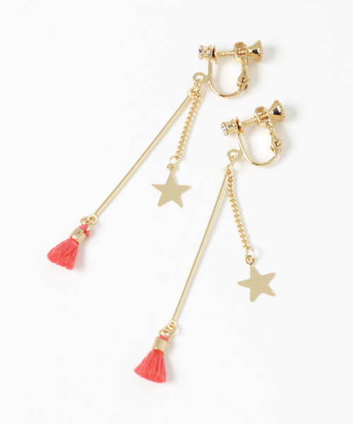 Heather(ヘザー)の「タッセルサガリスターイヤリング 746562(イヤリング・レディース・ピンク/ブラック・FREE)」の2枚目の写真