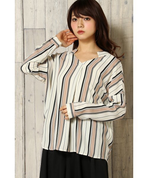 VENCEEXCHANGE(ヴァンスエクスチェンジ)の「ストライプスキッパーシャツ (シャツ/ブラウス・レディース・マスタード/ベージュ/スカイブルー・MEDIUM)」の2枚目の写真