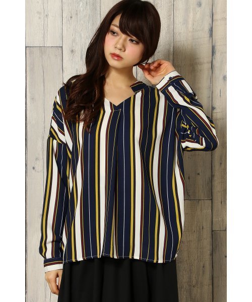 VENCEEXCHANGE(ヴァンスエクスチェンジ)の「ストライプスキッパーシャツ (シャツ/ブラウス・レディース・マスタード/ベージュ/スカイブルー・MEDIUM)」の1枚目の写真