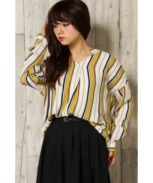 VENCEEXCHANGE(ヴァンスエクスチェンジ)の「ストライプスキッパーシャツ (シャツ/ブラウス・レディース・マスタード/ベージュ/スカイブルー・MEDIUM)」の3枚目の写真