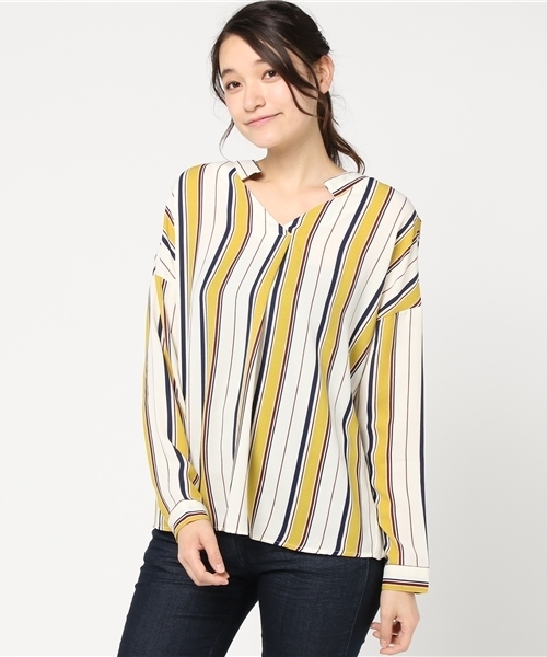 VENCEEXCHANGE(ヴァンスエクスチェンジ)の「ストライプスキッパーシャツ (シャツ/ブラウス・レディース・マスタード/ベージュ/スカイブルー・MEDIUM)」の14枚目の写真