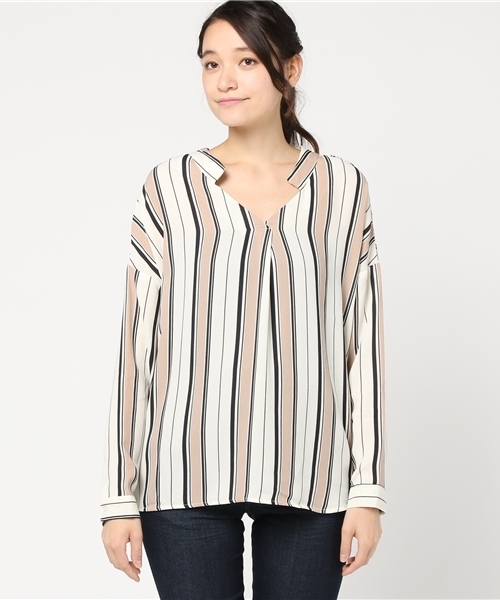 VENCEEXCHANGE(ヴァンスエクスチェンジ)の「ストライプスキッパーシャツ (シャツ/ブラウス・レディース・マスタード/ベージュ/スカイブルー・MEDIUM)」の4枚目の写真