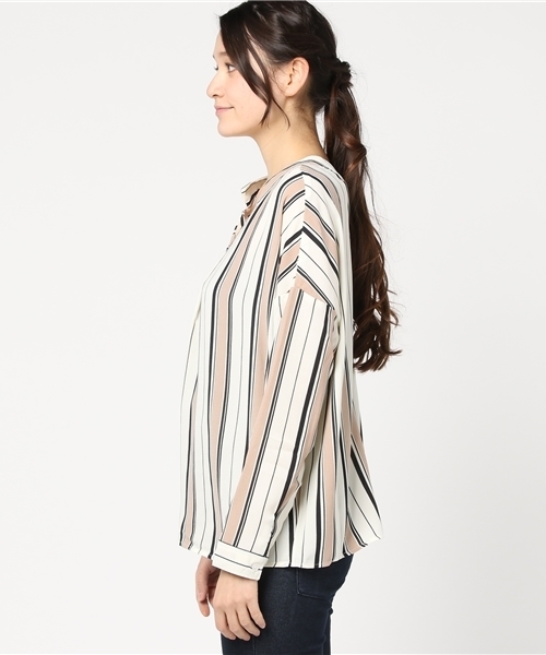 VENCEEXCHANGE(ヴァンスエクスチェンジ)の「ストライプスキッパーシャツ (シャツ/ブラウス・レディース・マスタード/ベージュ/スカイブルー・MEDIUM)」の5枚目の写真