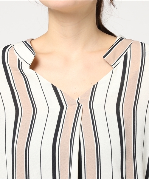 VENCEEXCHANGE(ヴァンスエクスチェンジ)の「ストライプスキッパーシャツ (シャツ/ブラウス・レディース・マスタード/ベージュ/スカイブルー・MEDIUM)」の7枚目の写真