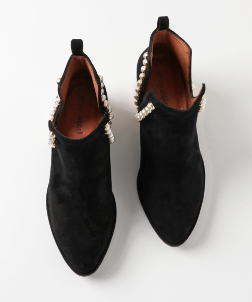 黒 スエード ショートブーツ 約8cmヒール　ジェフリーかキャンベル Jeffrey Campbell（ジェフリーキャンベル）の「パールヒール