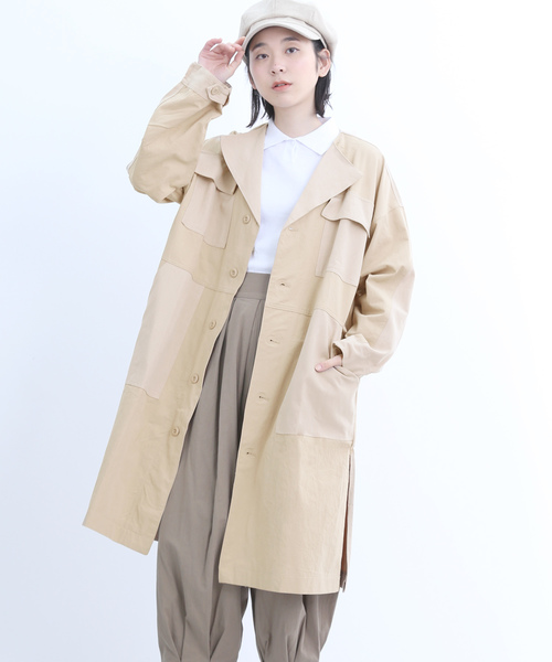 MERLOT(メルロー)の「パッチワークコート2629(チェスターコート・レディース・ベージュ/ネイビー/カーキ/ピンク・FREE)」の1枚目の写真