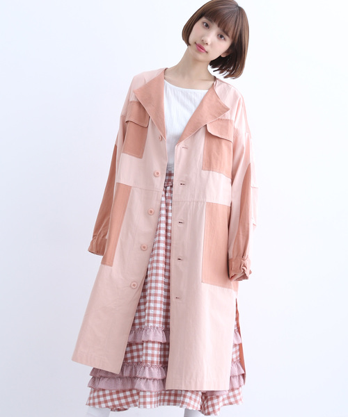 MERLOT(メルロー)の「パッチワークコート2629(チェスターコート・レディース・ベージュ/ネイビー/カーキ/ピンク・FREE)」の4枚目の写真